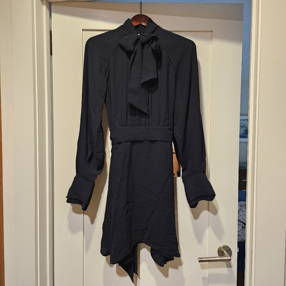 Reiss Ellie Tie-Neck Dress Navy NWT
